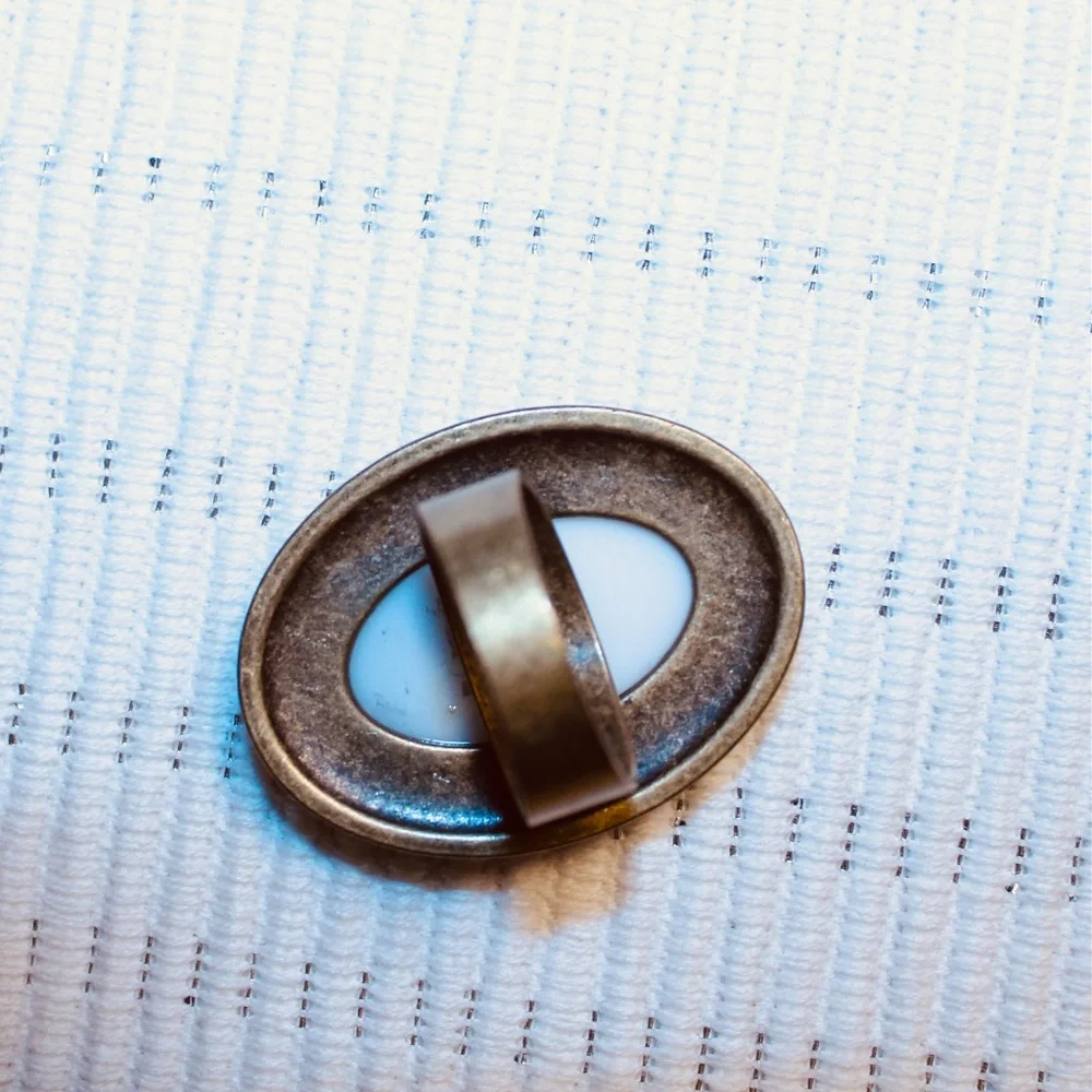 Ring Large Center Oval White Cabochon Brass Color Setting Size 9